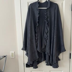 Elegant Gray Ruffled Women's Coat